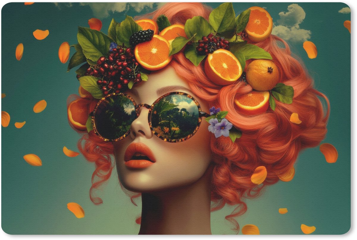 Muismat 27x18 cm - Mousepad Vrouw - Sinaasappel - Bessen - Oranje - Muismatten