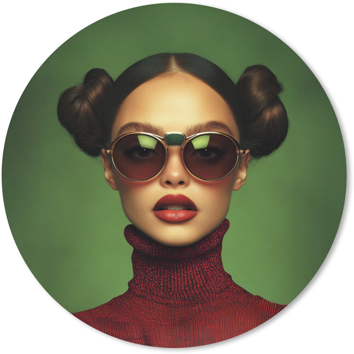 Muismat rond 30x30 cm - Mousepad Vrouw - Groen - Bril - Aesthetic - Modern - Ronde muismatten