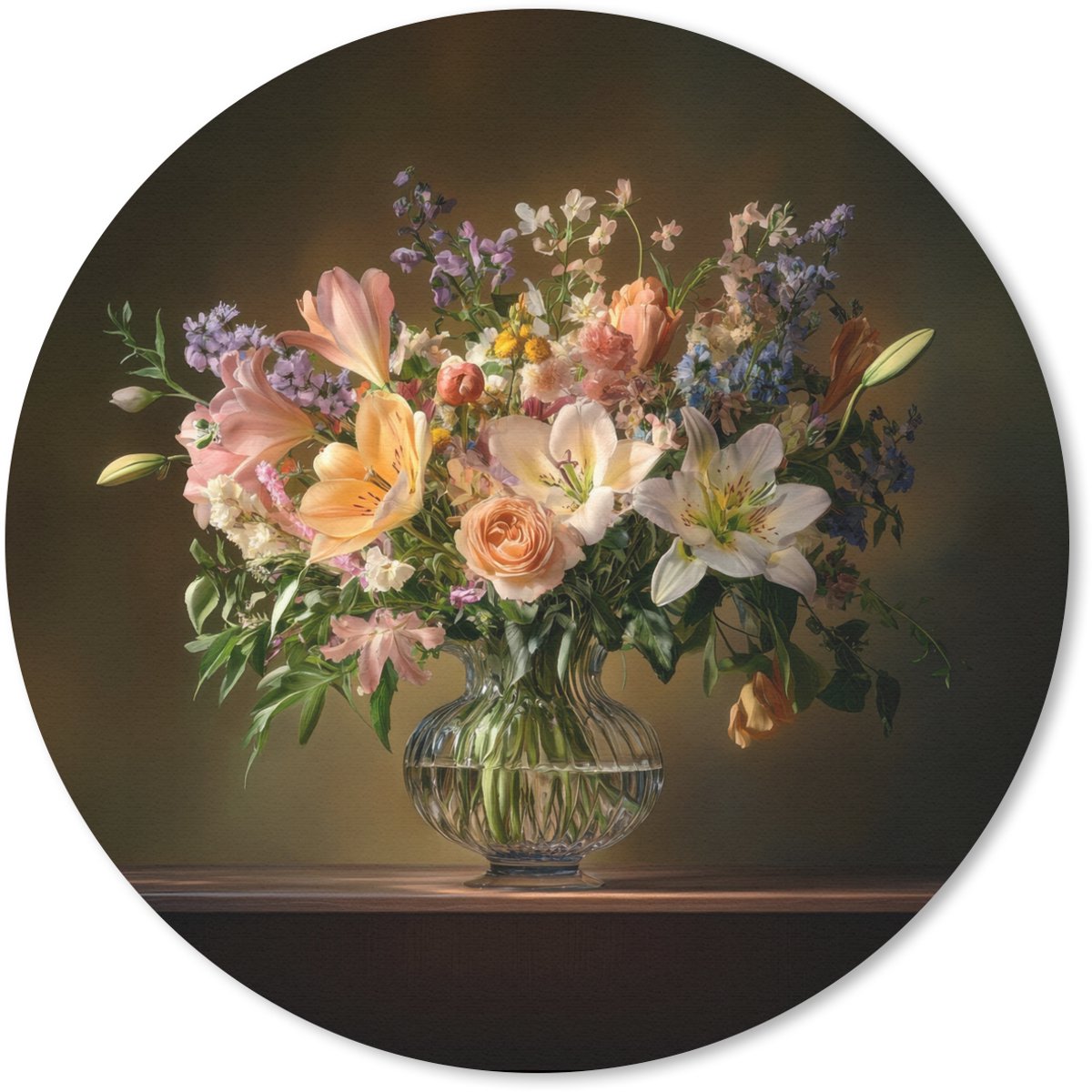 Muismat rond 40x40 cm - Mousepad Glazen - Bloemen - Boeket - Kleuren - Ronde muismatten