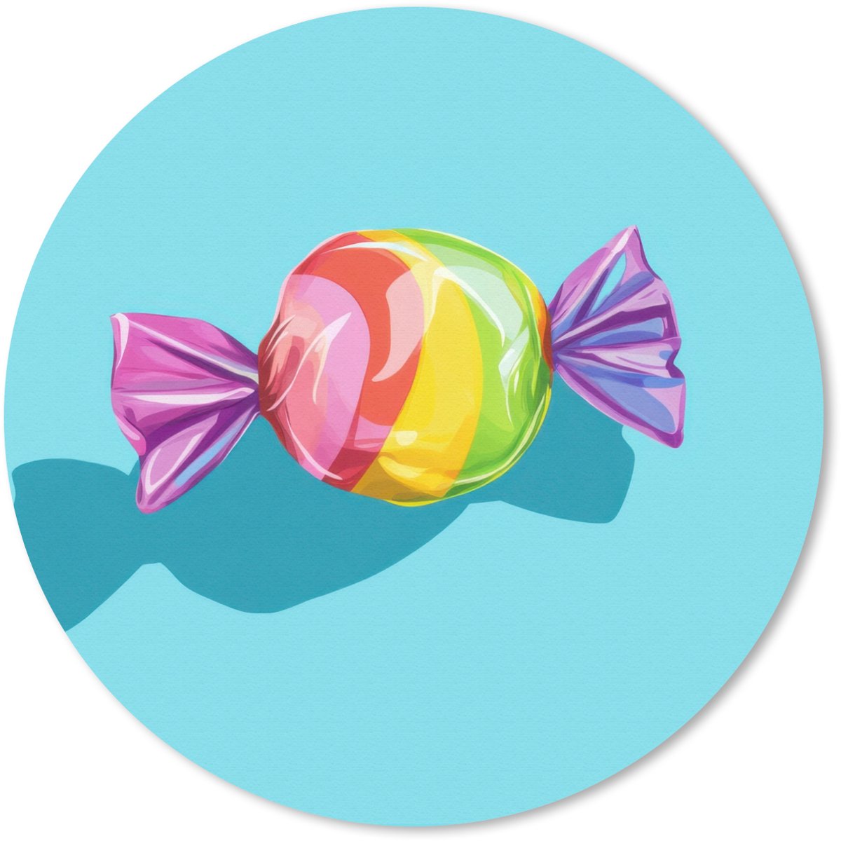 Muismat rond 20x20 cm - Mousepad Blauw - Snoep - Regenboog - Ronde muismatten