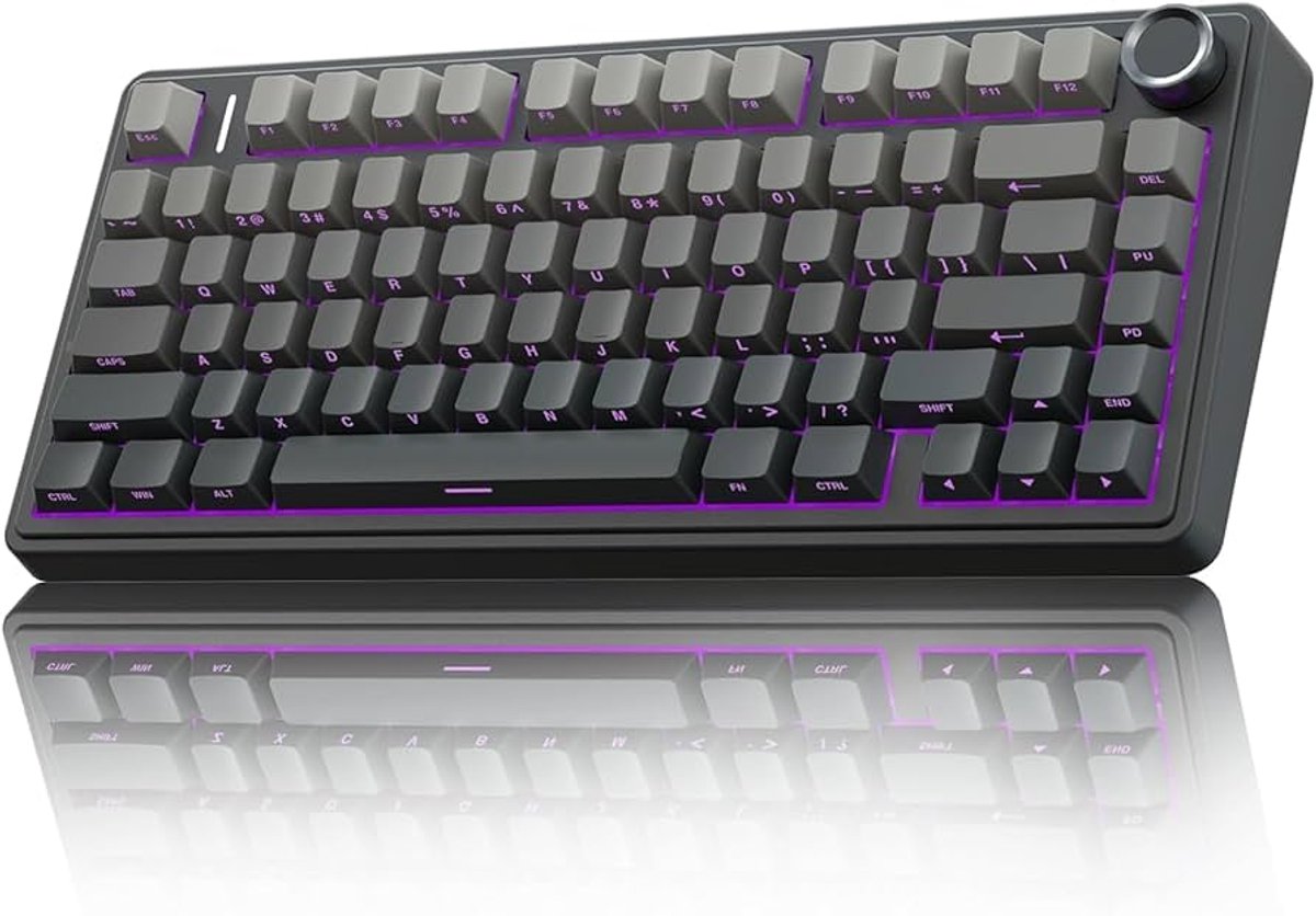 EPOMAKER x AULA F75 - Zwart/Grijs - Mechanisch Draadloos Toetsenbord - RGB - 75% - QWERTY - Gaming Keyboard - Leobog Reaper Switch