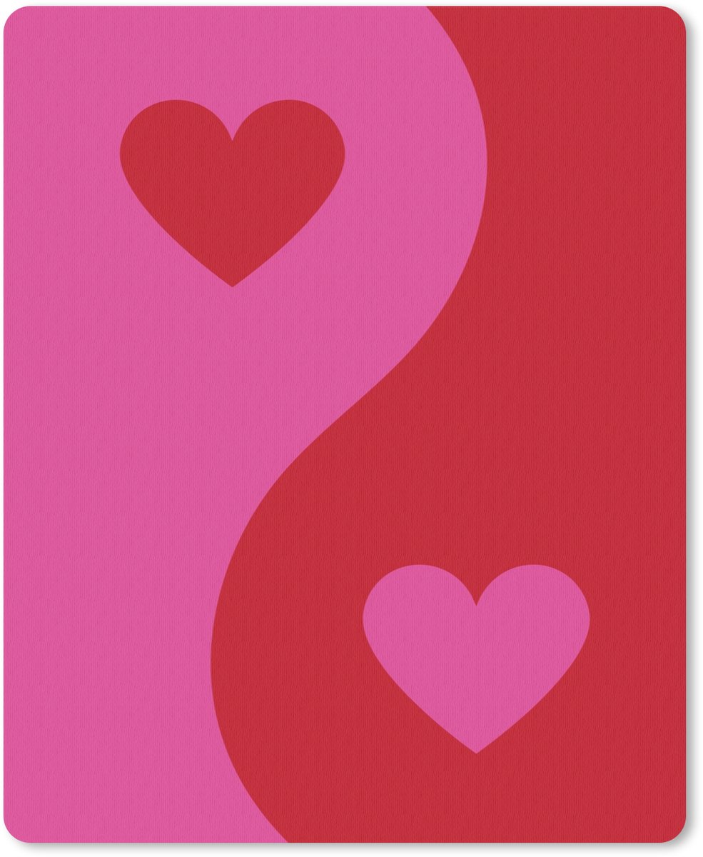 Muismat 19x23 cm - Mousepad Minimalistisch - Rood - Roze - Hartjes - Muismatten