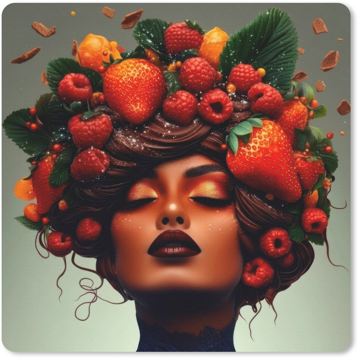 Muismat 30x30 cm - Mousepad Vrouw - Chocolade - Frambozen - Aardbeien - Koekjes - Muismatten