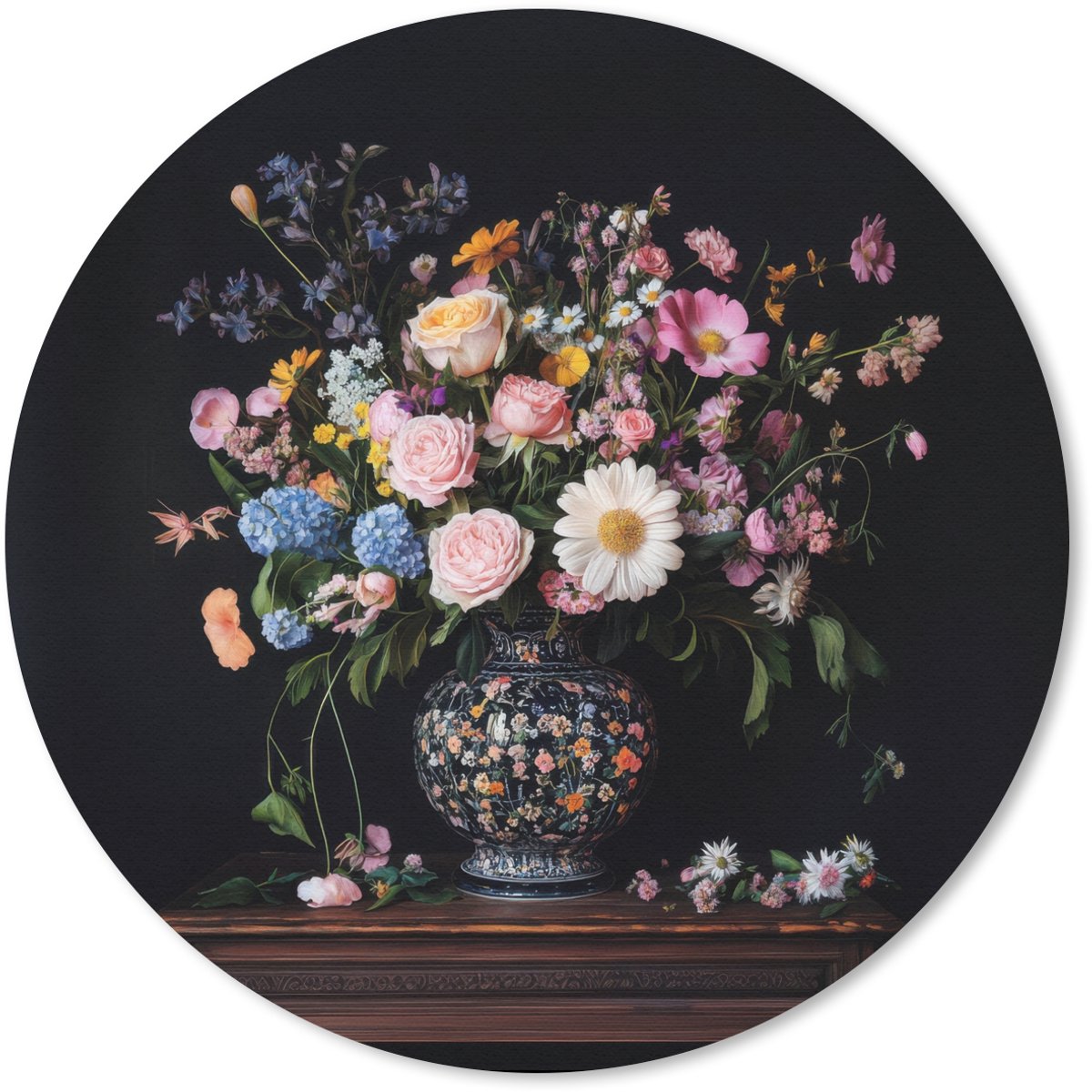 Muismat rond 50x50 cm - Mousepad Bloemenvaas - Hout - Bloemen - Boeket - Ronde muismatten