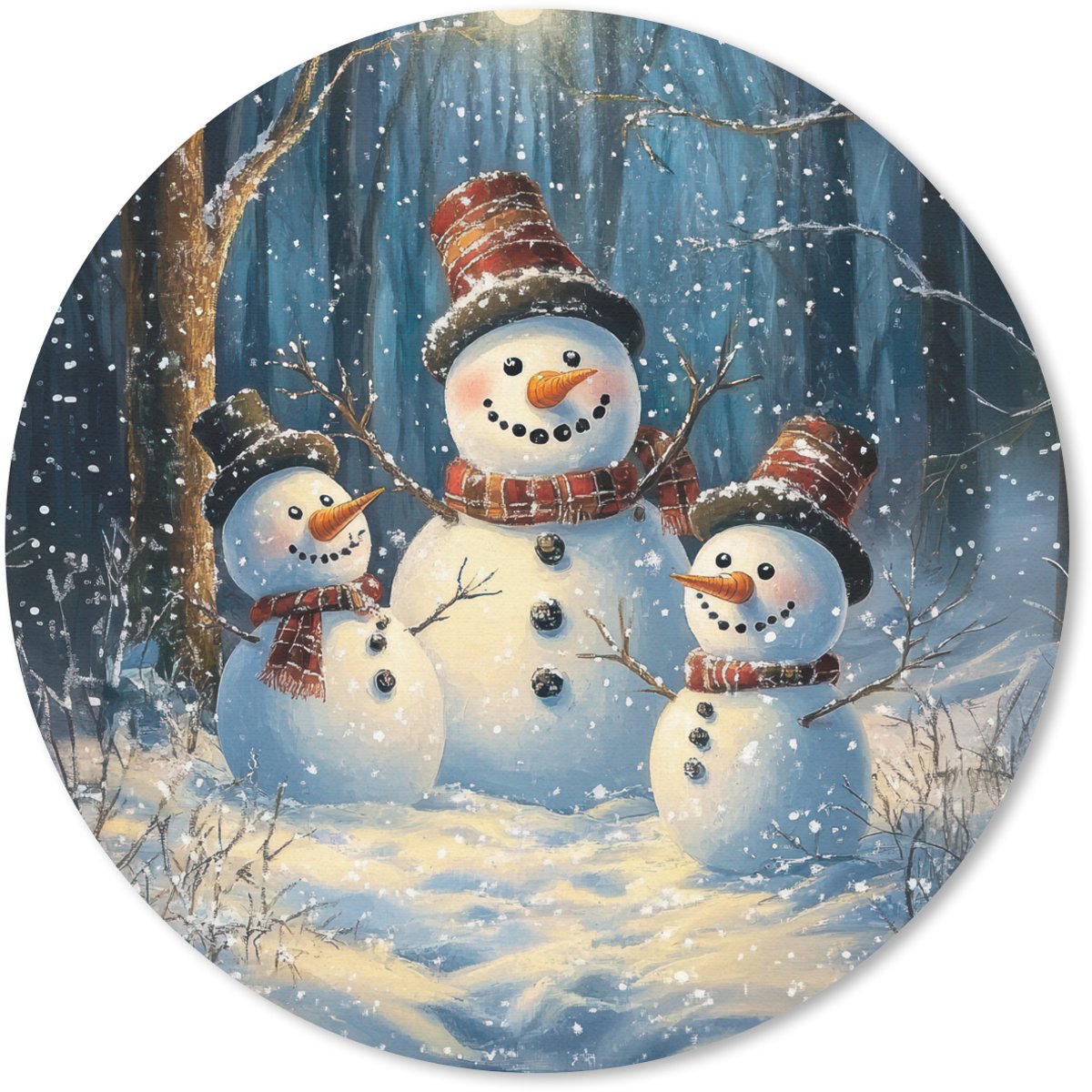 Muismat rond 20x20 cm - Mousepad Sneeuwpop - Sneeuw - Winter - Bos - Ronde muismatten