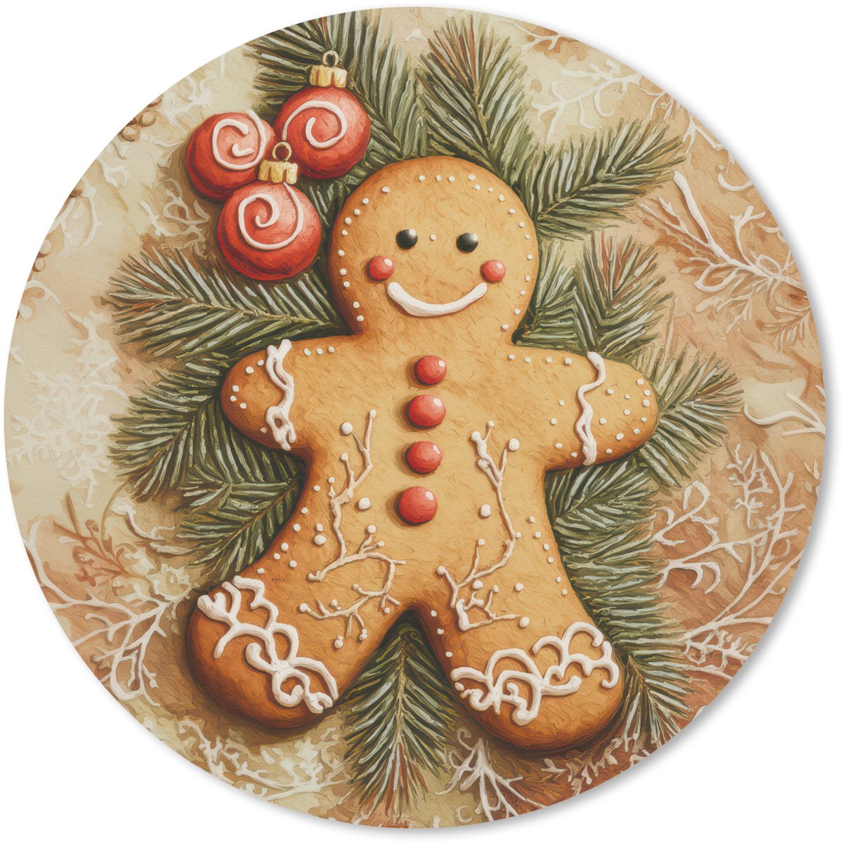 Muismat rond 20x20 cm - Mousepad Kerstmis - Koekje - Poppetje - Speculaas - Ronde muismatten
