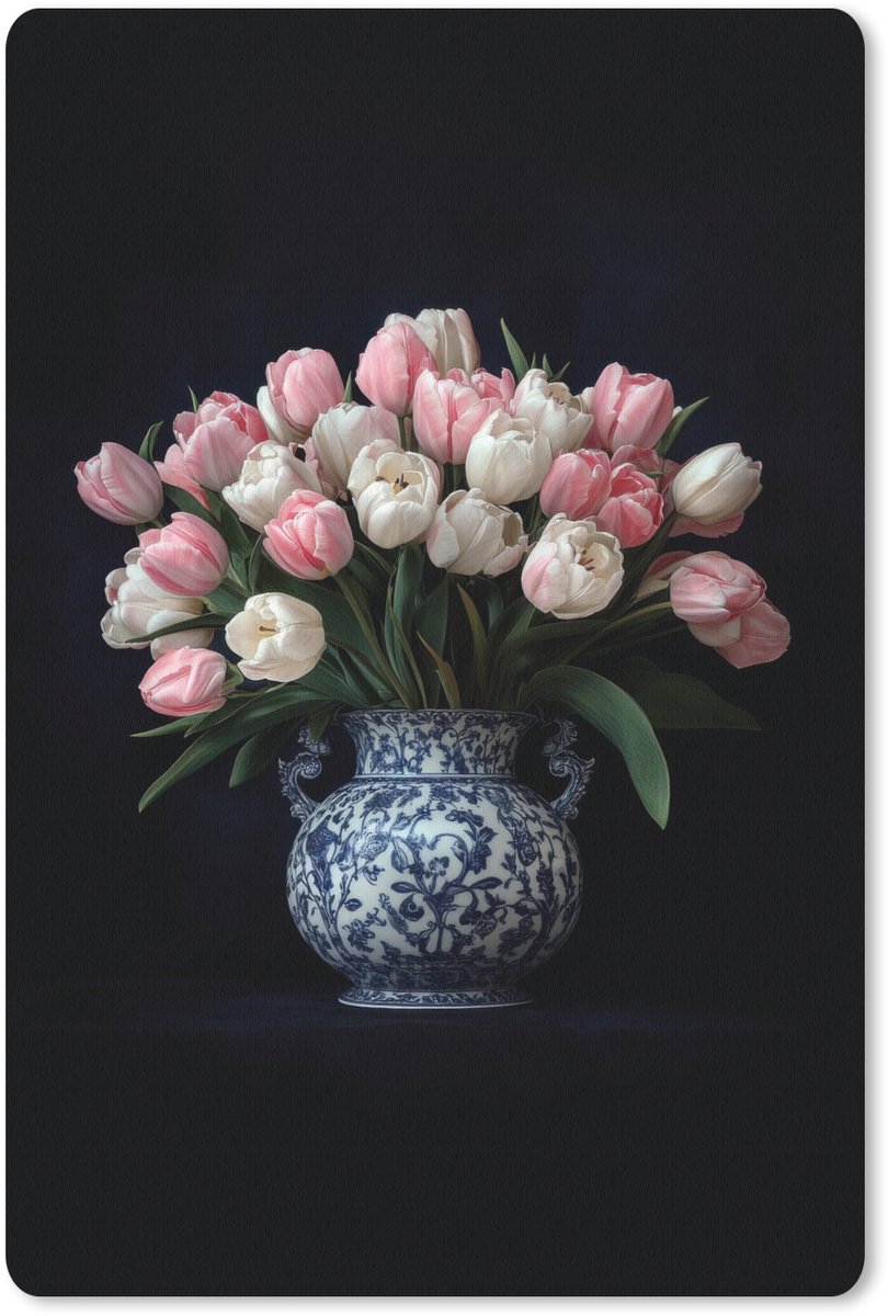 Muismat 18x27 cm - Mousepad Bloemen - Roze - Tulpen - Vaas - Muismatten