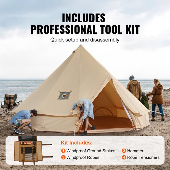 Ronde canvas tent 4 m/13.12 ft, 4-seizoenen yurt tent met kachelaansluiting, ademende kampeertent voor 6 personen, outdoor jachtparty voor families van Merkloos — afbeelding 3
