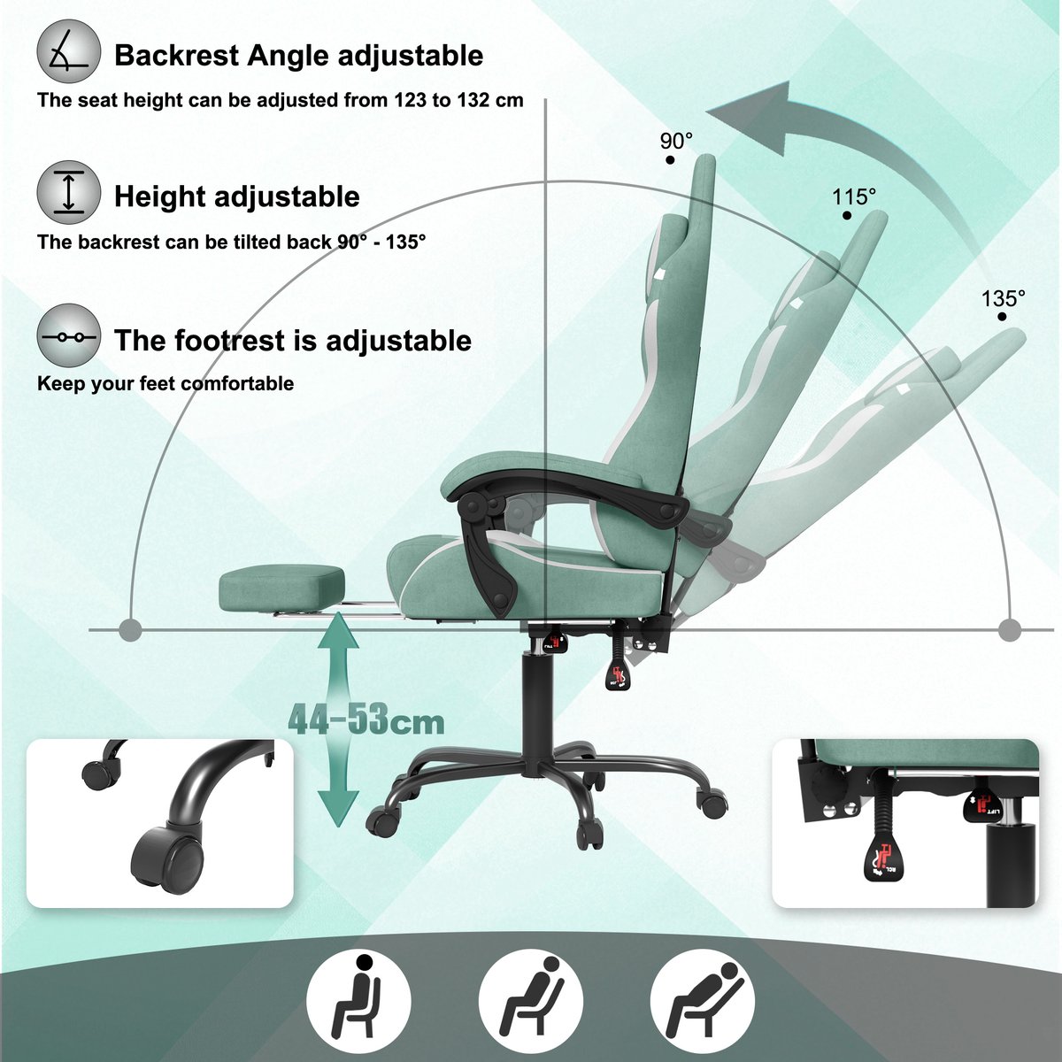 NAIZY Gamingstoel met Massagefunctie en Voetensteun Groen - afbeelding 3