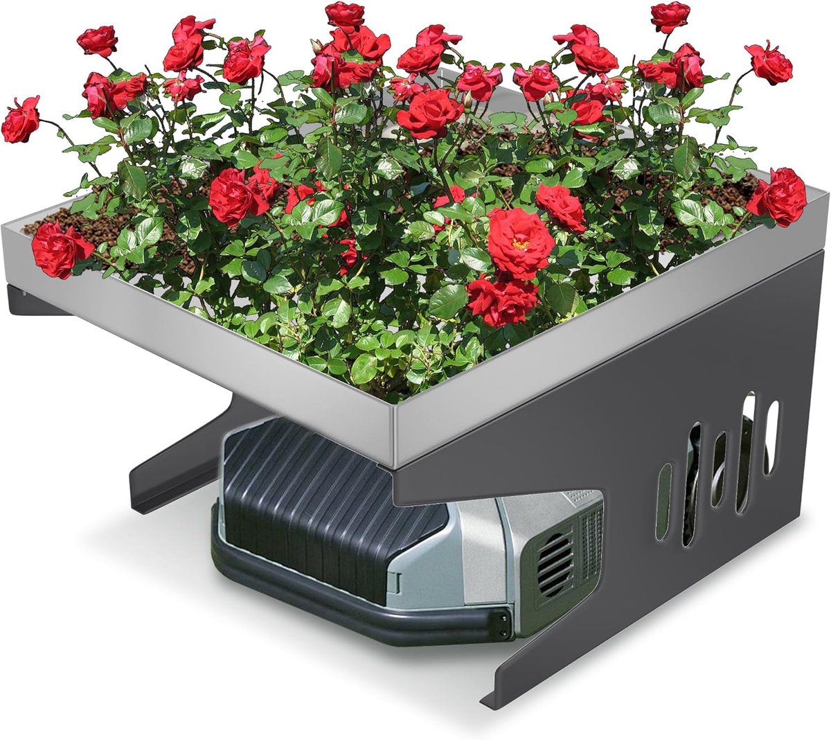 NAIZY Moerobot Tuin Garage Dak Edelstaal-Paneel Carport Beschermhoezen Met Metaalvoet Rasenrobot Rasenmaaier Bescherming tegen Regen, Hagel en UV-straling 70 x 60 x 43 cm