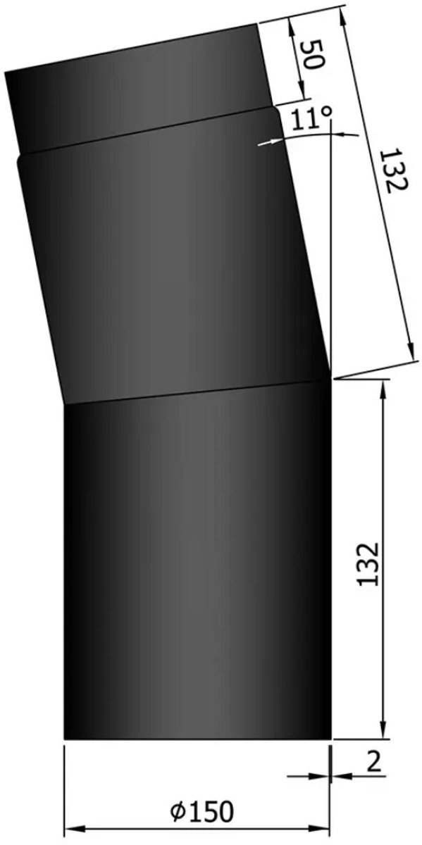Kachelpijp Ø150 Bocht 11° - zwart - 2mm - 11 graden