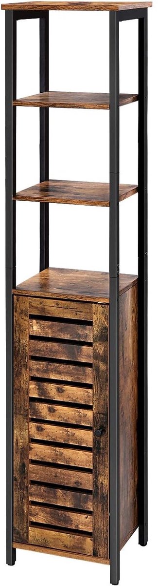 Hoppa! - Smalle Opbergkast - Bruin/Zwart - Spaanplaat - 38 x 31 x 168 cm (B x D x H)