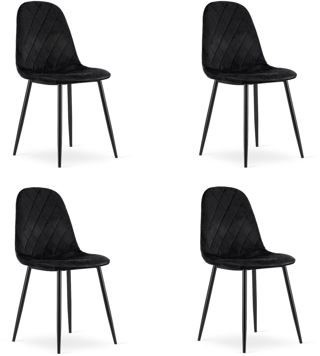 LEOBERT ASTI Velvet Design Stoelen – Set van 4 – Zwart Fluweel – Zwarte Metalen Poten – Modern & Ergonomisch – Max. 120 kg