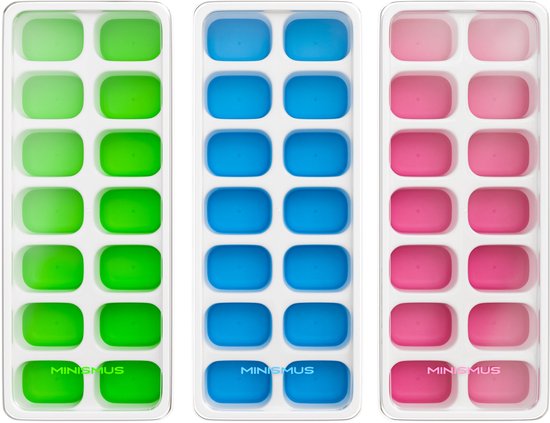 Moule à glaçons en Siliconen Minismus avec couvercle - 3 pièces - Sans BPA - Réutilisable - Les glaçons sont faciles à presser