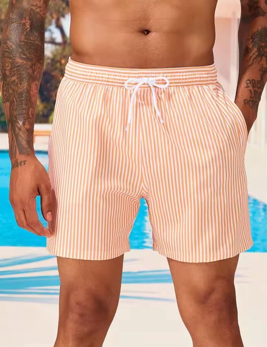 Short de bain ajusté et décontracté - Rayé - Oranje - Wit - Shorts - Homme
