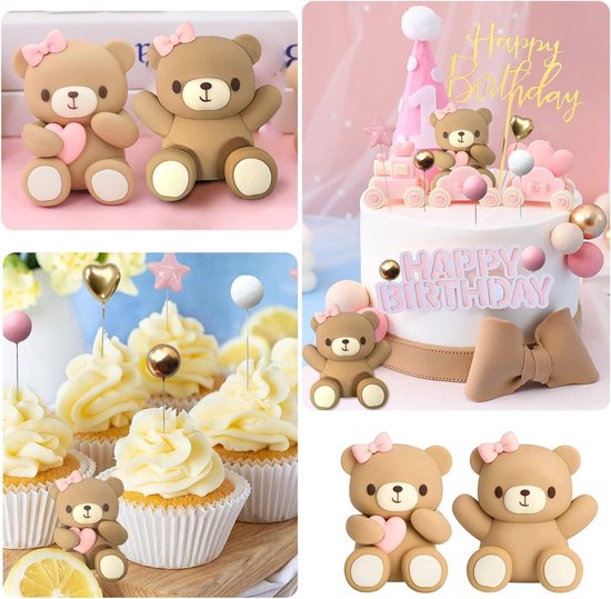 JeVenis Taartdecoratie In De Vorm Van Een Teddybeer Voor Doop, Jongens, Meisjes, 1 Jaar, Bruin, Taartdecoratie Voor Bruiloft, Babyshower, Verjaardag