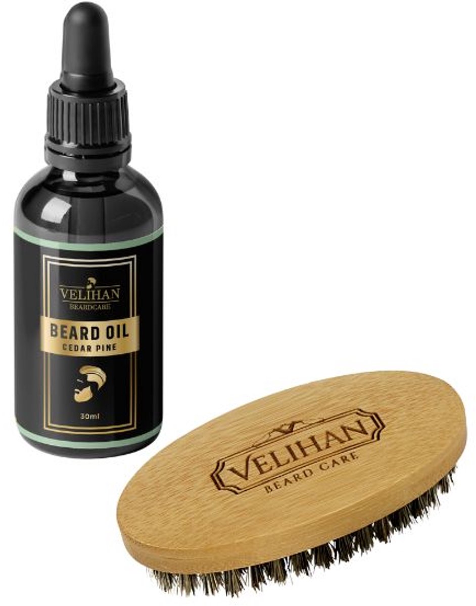 Velihan Beardcare - Baardverzorging Duo Pack - Baardolie Cedar Pine 30ml - Baardborstel- Baardverzorging set - Cadeau voor hem - Baardverzorging - Baard olie - Cadeau voor vriend - Baardgroei - Perfecte cadeau voor man