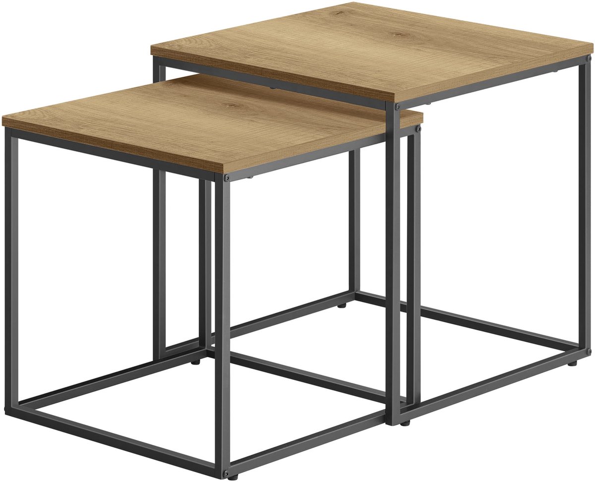 Vierkante salontafel 2 stuks - eiken / zwarte poten