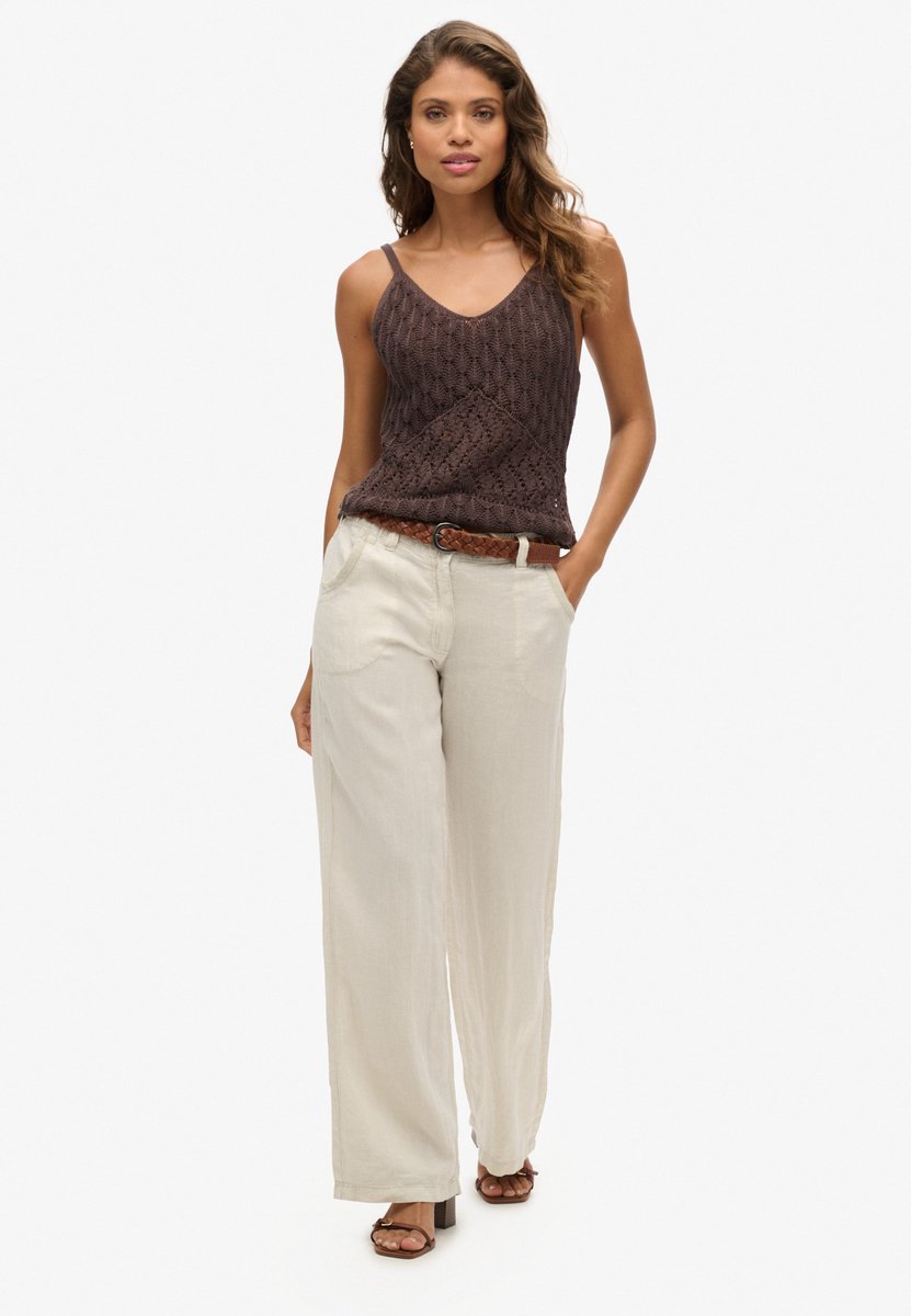 Superdry Linnen broek met lage taille Dames Broeken Beige