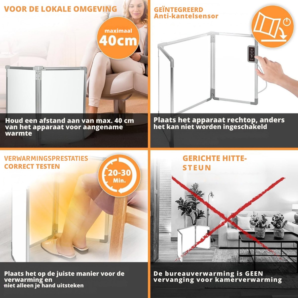Infrarood paneel - Bureau verwarming – Verwarmingspaneel - Elektrische kachel – Mobiele Infraroodverwamer – Heater – Kachel – 53 x 108 cm – 350W – 3 Warmtestanden – foto 2