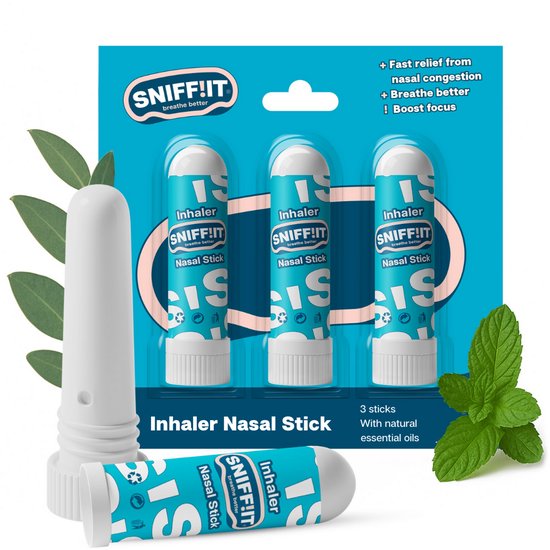 Sniffit® Stick Inhaler - 3 Sticks - Inhalator - Met 4 Essentiële Oliën - Aromatherapie - Neus Inhalers - Boost Focus