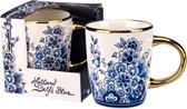 Koffiekopjes met oor - Koffiekopjes set van 2 - Delfts blauw - Koffiekopjes met oor 150 ml - Hollandse cadeautjes - Nederland cadeau
