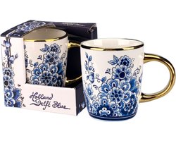 Koffiekopjes met oor - Koffiekopjes set van 2 - Delfts blauw - Koffiekopjes met oor 150 ml - Hollandse cadeautjes - Nederland cadeau