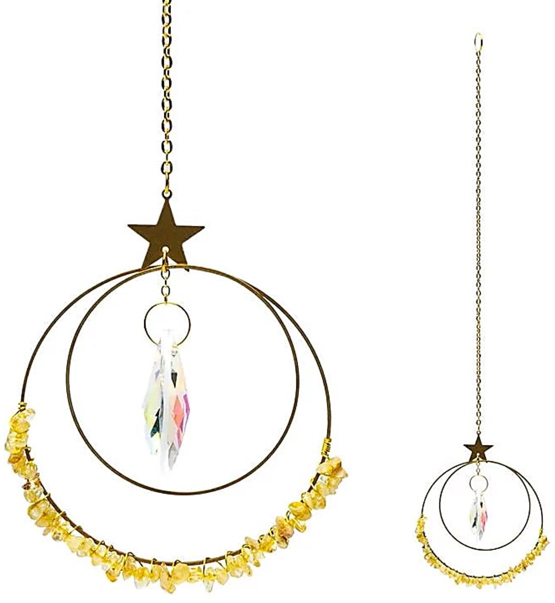 Phoenix Import Mani Bhadra Suncatcher met ster, kristal en citrien goudkleurig