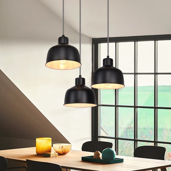 iDEGU Hanglamp, 3-vlammig, vintage, metaal, E27, hanglamp voor woonkamer, keuken, eetkamer, restaurant, zwart