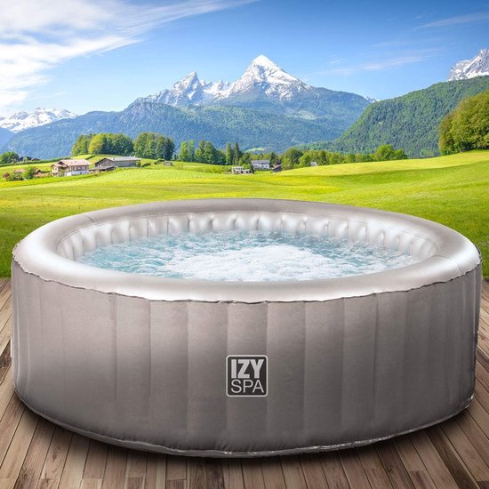 Jacuzzi Opblaasbaar 3 Persoons – Rechthoekig – 105 Massagejets – 650L – 165 x 105 x 70 cm Bubbelbad / Whirlpool / Spa voor Binnen & Buiten – Inflatable Hot Tub met Accessoires – Wit / Grijs / Bruin