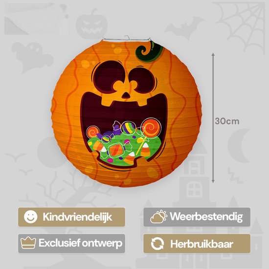 LUQ - Pompoen - Halloween - Lampion - Lichtje - Lampionstokje - Treklampion - Papier - Sint Maarten - Kind - 1 Stuk — afbeelding 2