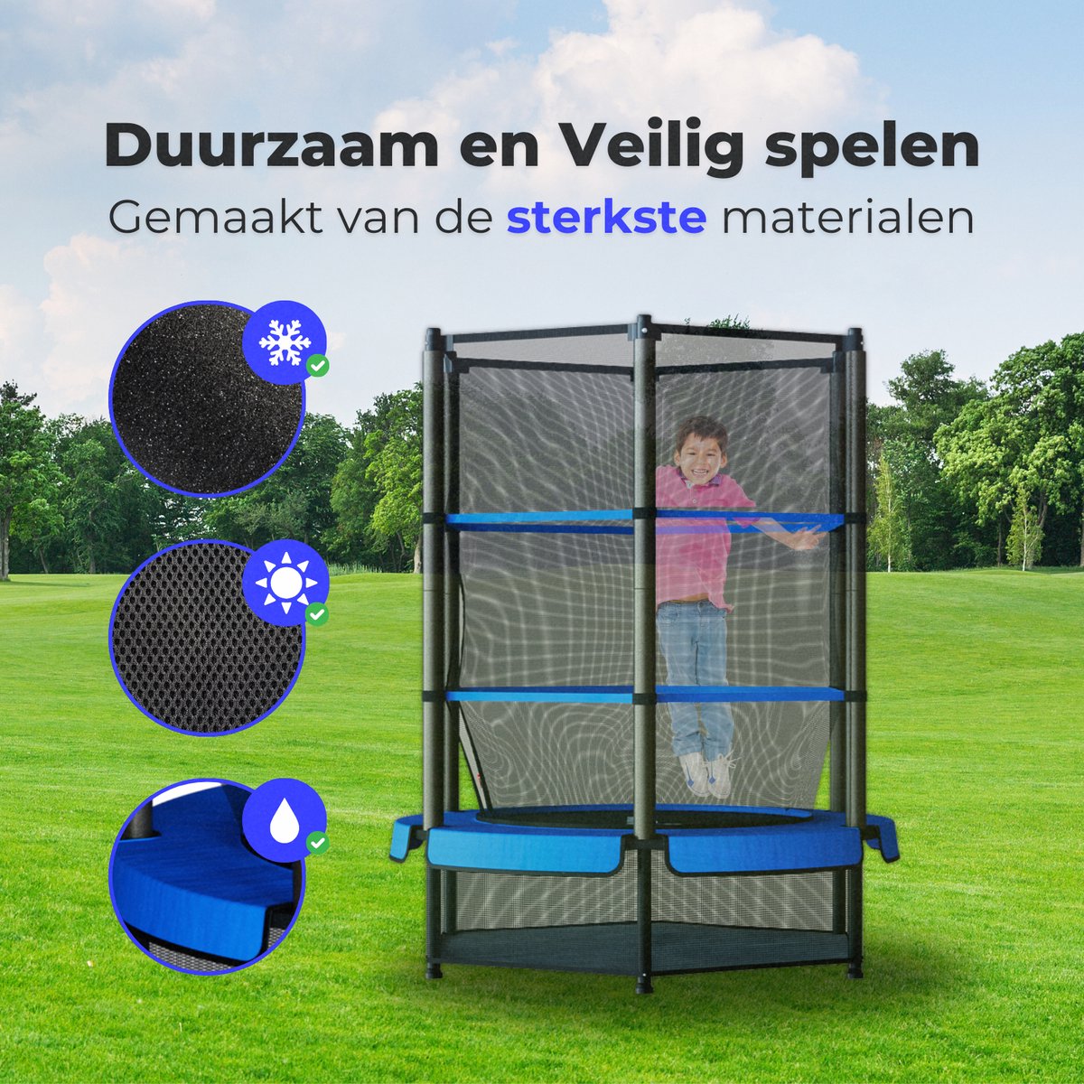 RocketJump LF14 Trampoline - Inclusief veiligheidsnet - Kindertrampoline 140 cm - Blauw — afbeelding 8
