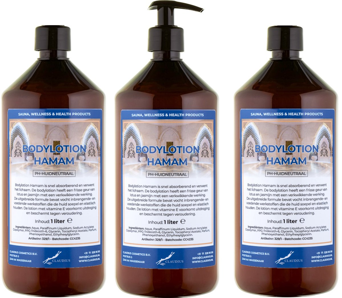 Bodylotion Hamam 1 Liter - met gratis pomp - set van 3 stuks