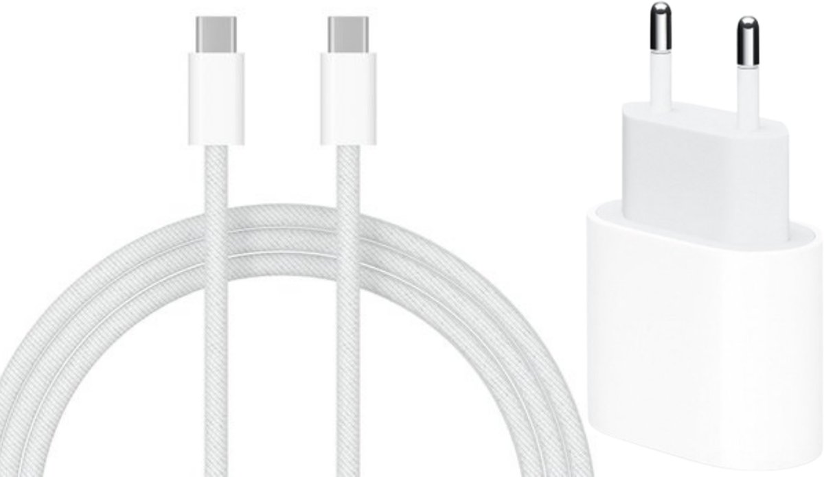 Shieldcase USB-C Oplader met Adapter – 20W Snellader – 1m Kabel – Geschikt voor iPhone, Samsung, iPad & meer – Wit