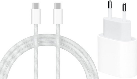 Shieldcase USB-C Oplader met Adapter – 20W Snellader – 1m Kabel – Geschikt voor iPhone, Samsung, iPad & meer – Wit
