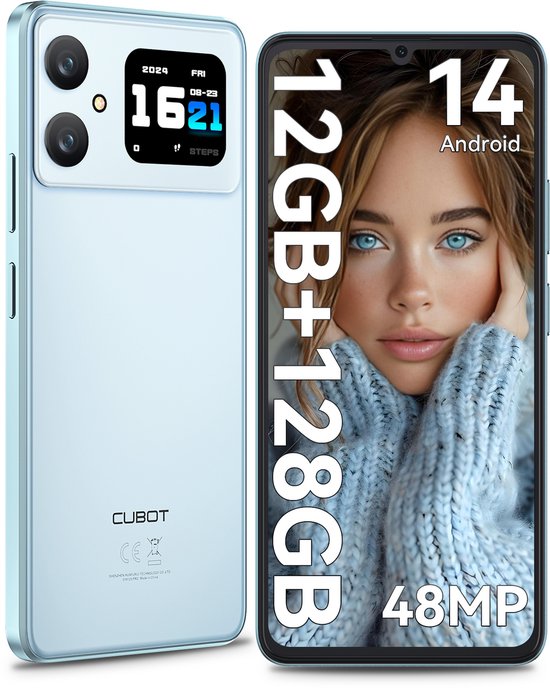 CUBOT A20 - Smartphone - 4G Dual Sim - Android 14 - 128GB - 6,8'' HD+ 90Hz - Octa-Core Goedkope Telefoon - 5100mAh - 1,83'' achterscherm - GPS - OTG - Blauw