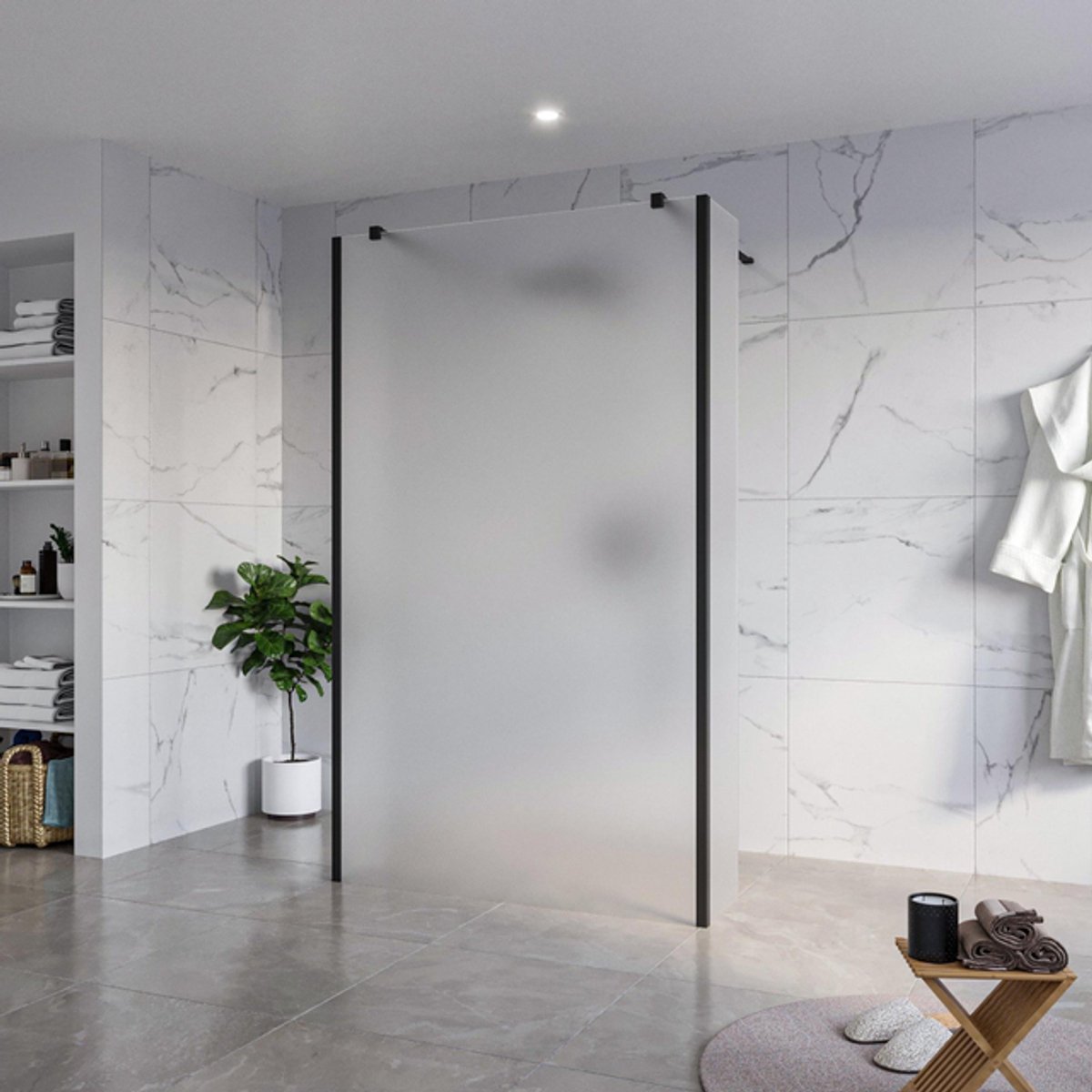 FugaFlow Eccelente Vetro Vrijstaande inloopdouche badkamer - 120x200cm - Glas mat - antikalk - 8mm veiligheidsglas - 2 zijwanden 40cm - met wandarmen en hoekprofielen - Zwart mat -