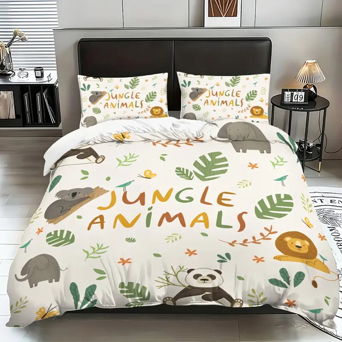 Eenpersoons Dekbedovertrek 140 x 200 - Jungle Life - Dieren - Animals - Koala - Leeuw - Natuur - Mooie Kwaliteit - Kind - Tiener - Volwassene