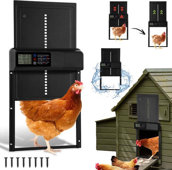 Kippenluik - Automatisch met timer - Chickenguard - Kippendeur - Waterbestendig IPX4 - LCD display - Kippenren