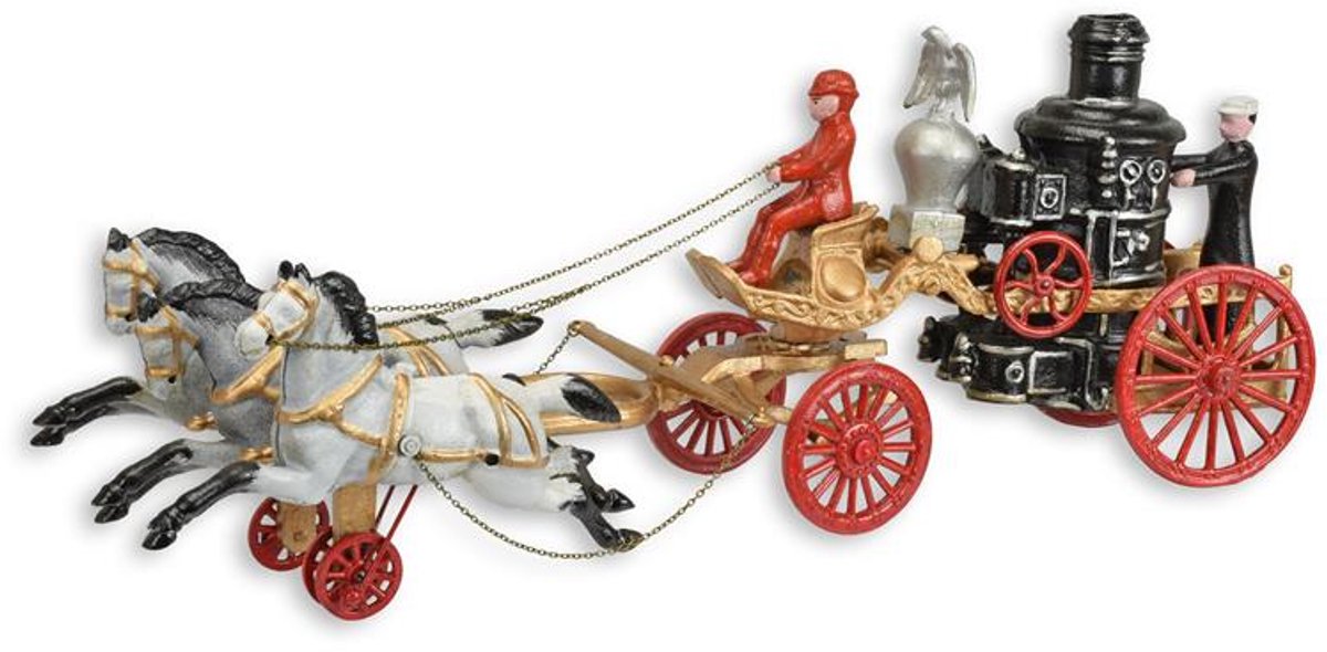 Beeld - Stoompomp paardenwagen - gietijzer - 20,2 cm hoog