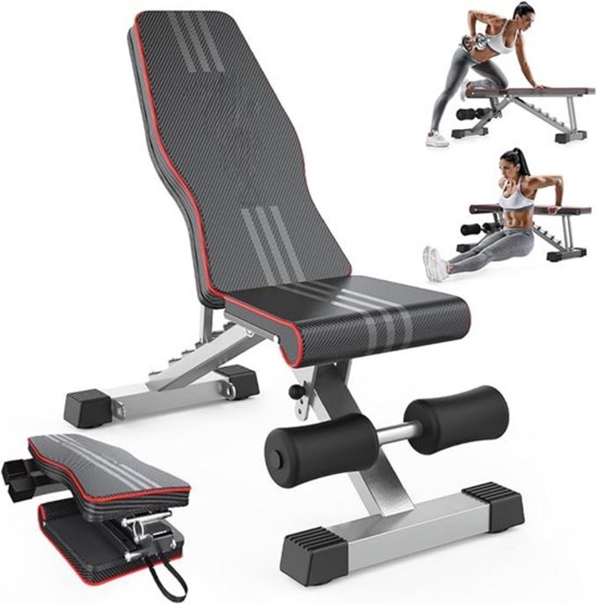 Thuys – Bench Fitness – Bench Press – Halterbank – Verstelbaar – Professioneel Design – Multifunctioneel – Zwart/Rood
