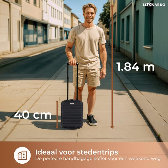 Handbagage Koffer 40x30x20 cm - Underseater voor Transavia, EasyJet en RyanAir - Trolley Handbagage - Reiskoffer met Wielen - Groen - Leonardo