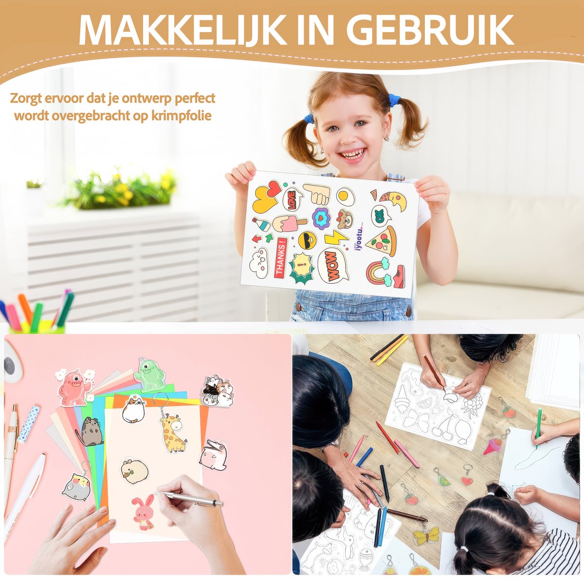 185-Delig Krimpfolie Knutselpakket - 15 Krimp Folie Vellen 15*11cm met Oorbel Haakjes/Sleutelringen/Gaatjestang/Hangers - Krimpie Dinkie Dimpie Knutselen Pakket voor Jongens/Meisjes - Sieraden/Oorbellen/Sleutelhangers Maken Knutselset — afbeelding 10