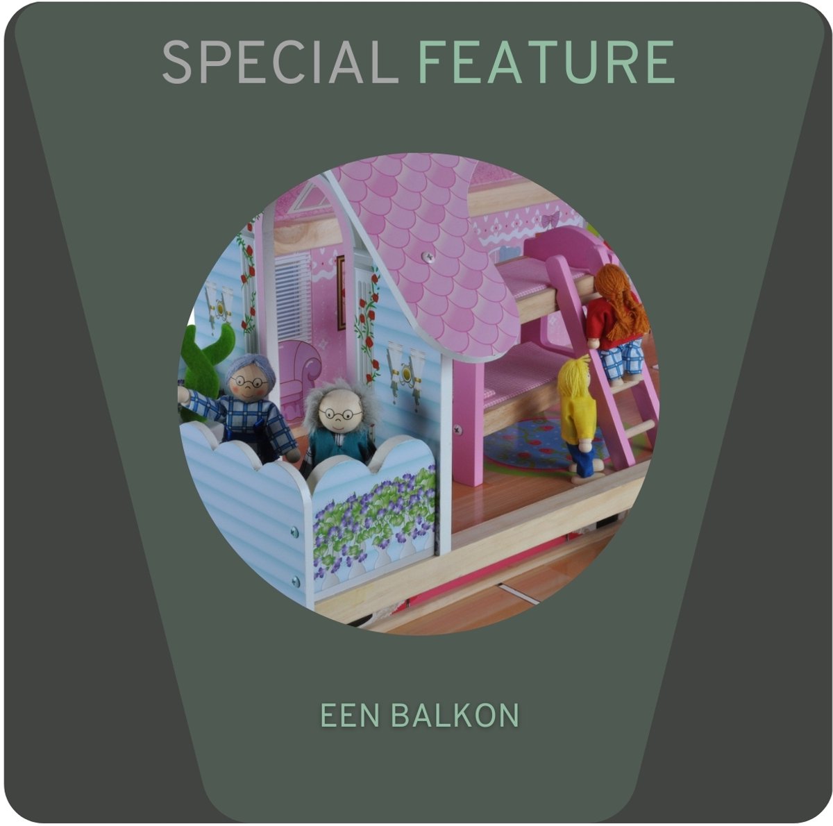 Bandits & Angels Houten Poppenhuis Roze Angels Villa vanaf 3 jaar 70 cm hoog - Inclusief 15 meubeltjes - Poppen Huis - Poppen Speelgoed — afbeelding 3