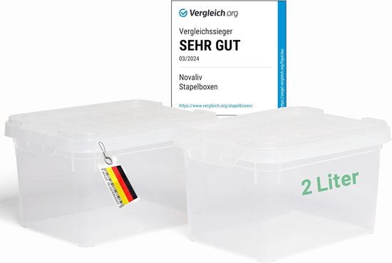 Novaliv 4 x opbergdozen zonder deksel, 15 l, transparant, nestbaar, stapelbare opbergdozen, kunststof doos, BPA-vrij, 39 x 28,5 x 19,5 cm