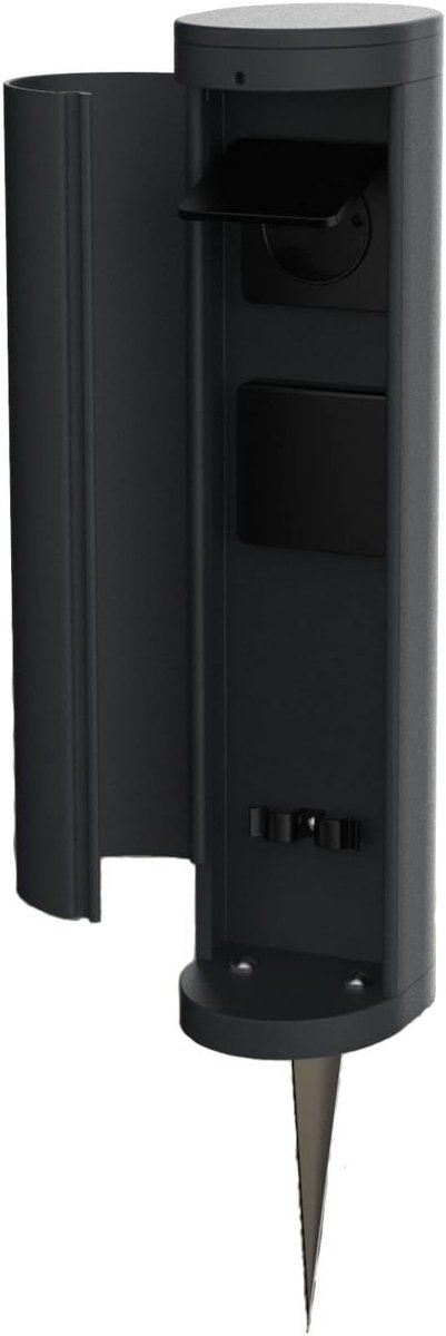 Novatool 1x stekkerdoos toren 2-voudig buiten antraciet rond met deksel IP44 met grondpen stekkerdoos buiten tuin stekkerdoos buiten zuil tuin stekkerdoos toren