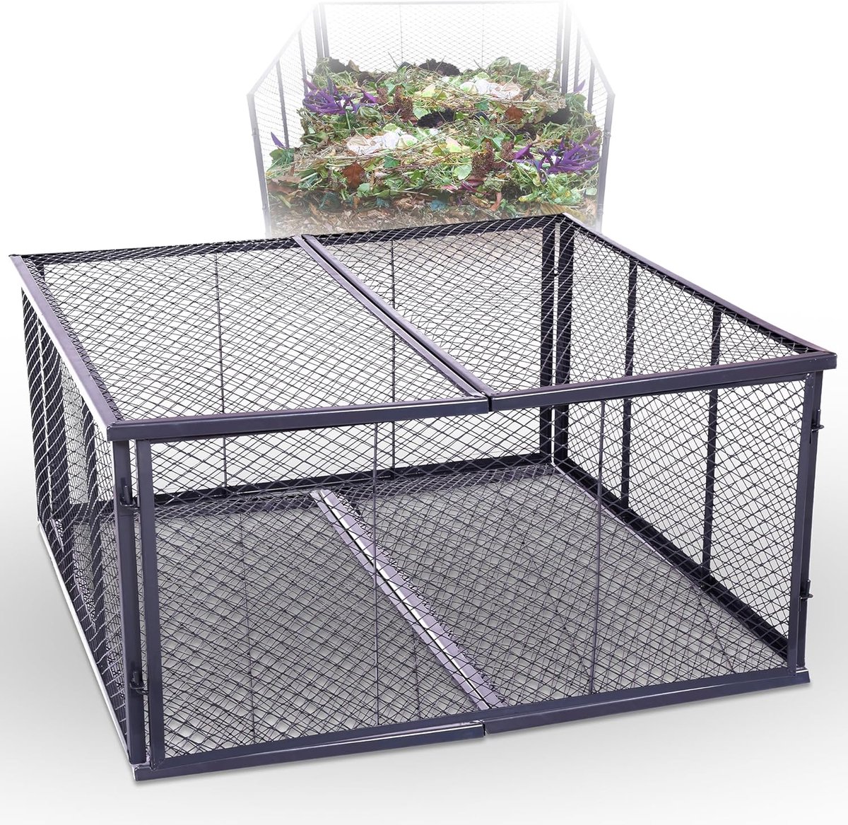 Novatool tuincompostbak metaal 100x100x100 cm + deksel en bodem, met uitbreidbaar plug-in systeem, gepoedercoate metalen compostbak met 1000 liter inhoud, draadcompostbak compostbak gazoncompostbak