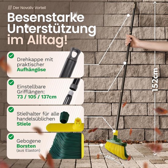 Novaliv Premium klauwbezem met 30 cm steel, speciale bezem met gebogen borstelharen - ideaal als tuinbezem, schraapbezem, kunstgrasbezem, optimaal voor op de camping, straatbezem, veegbezem van Novaliv — afbeelding 5