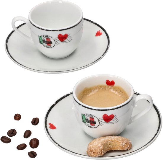 Easy Life Set van 4 espressokopjes, porselein, 80 ml, meerkleurig, 4 stuks (1 stuk), 4 stuks