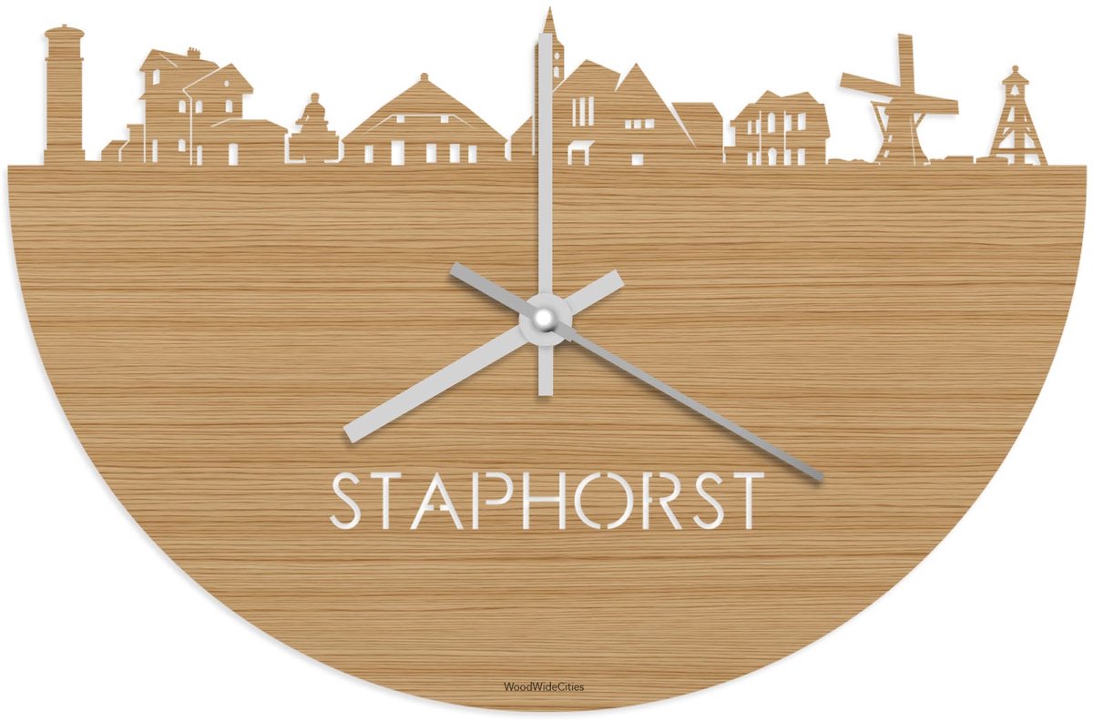 Skyline Klok Staphorst Bamboe hout - Ø 40 cm - Stil uurwerk - Wanddecoratie - Meer steden beschikbaar - Woonkamer idee - Woondecoratie - City Art - Steden kunst - Cadeau voor hem - Cadeau voor haar - Jubileum - Trouwerij - Housewarming -